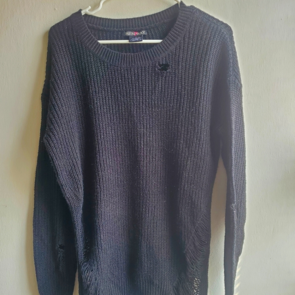 Distressed long sweater